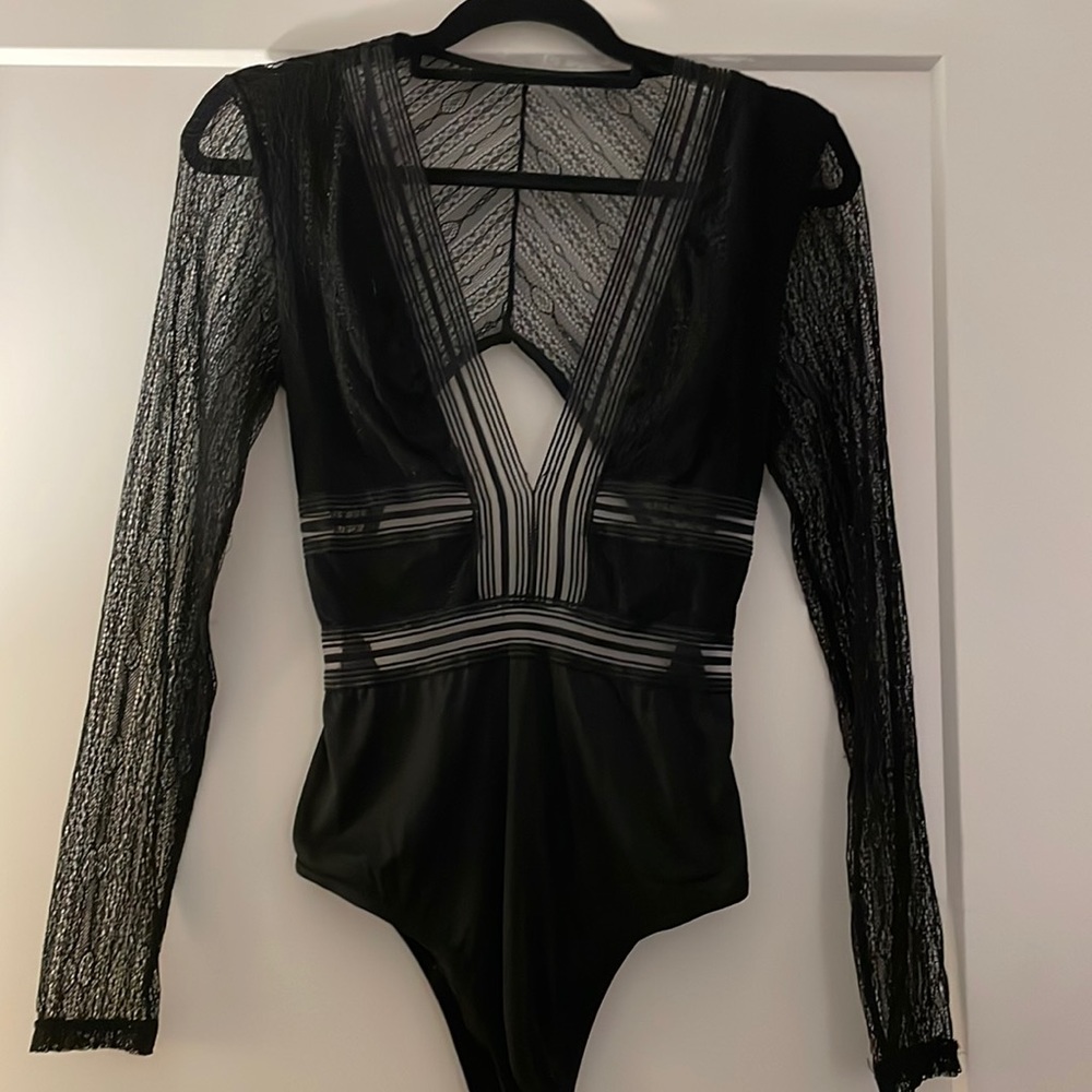 Lace deep v bodysuit